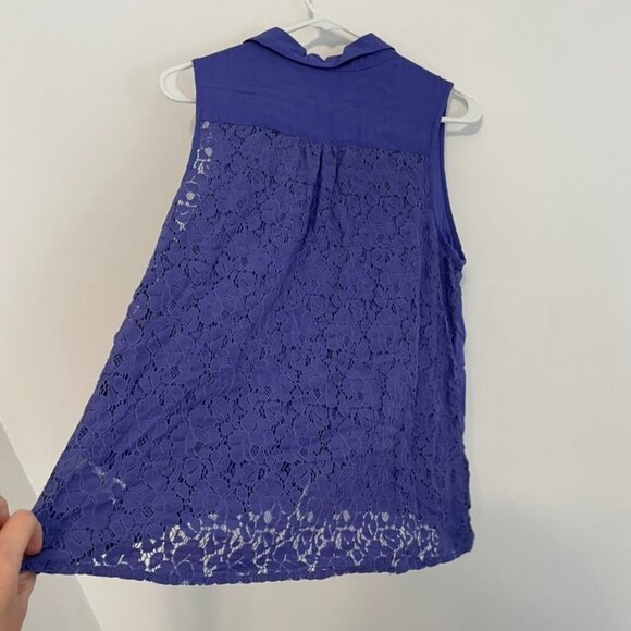 MAURICES Purple Floral Lace Panels Collared Button Down Twee 2012 Tank Blouse - Picture 12 of 15